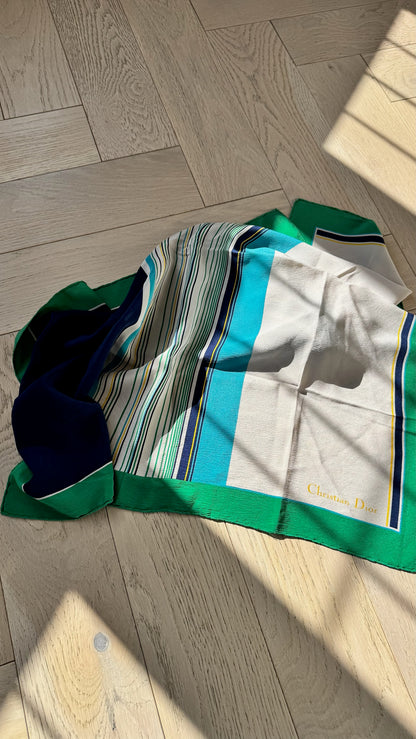Christian Dior Cream Green Border Silk Scarf – 90 x 90 cm