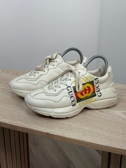 Gucci Cream Rhython Vintage Logo Trainers - UK 6