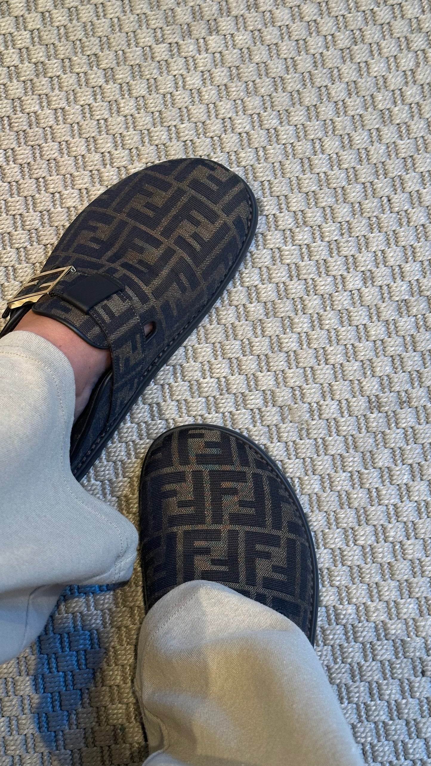 Fendi Brown FF gold mule slip on shoe - UK 7