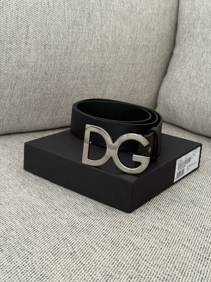 Dolce Gabanna Black DG Silver Belt In Box