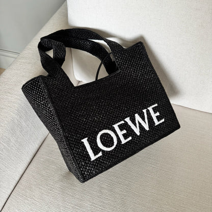 Loewe Black Medium Font tote in raffia Bag- brand new in box