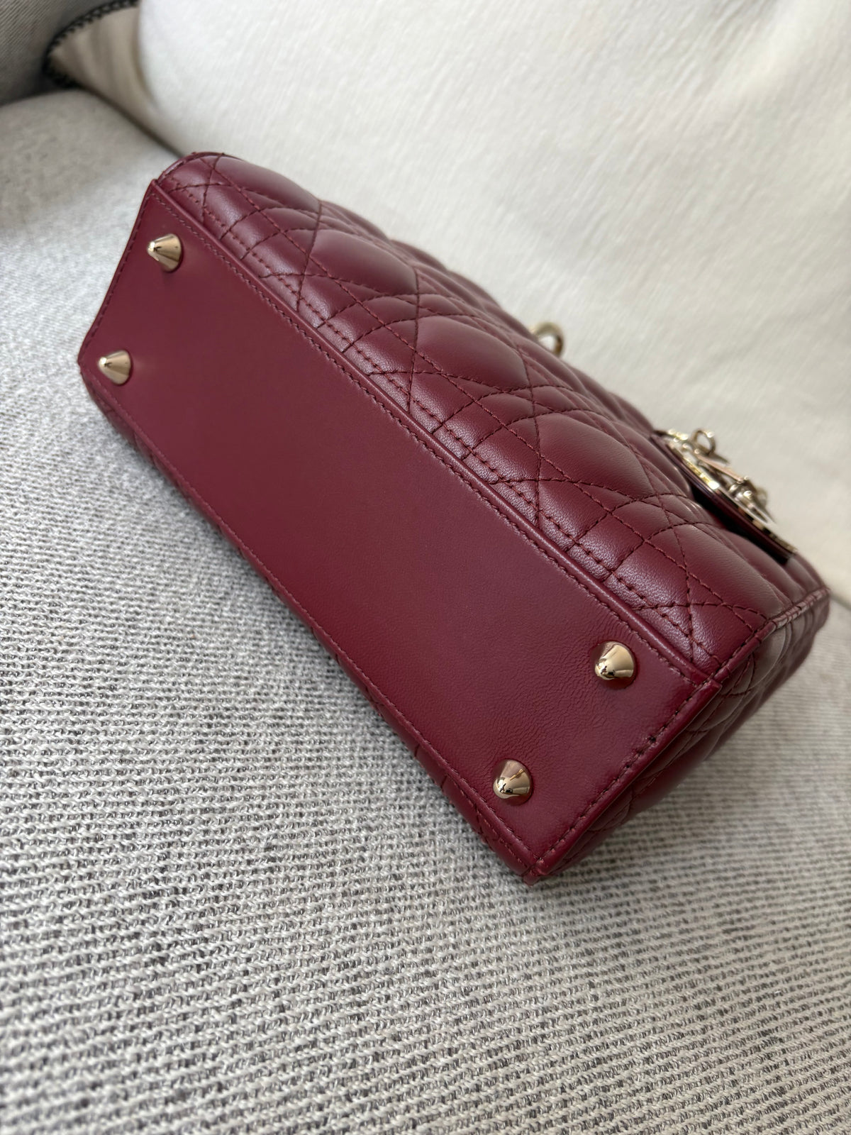 Dior Small Lady Dior burgundy cannage lambskin bag