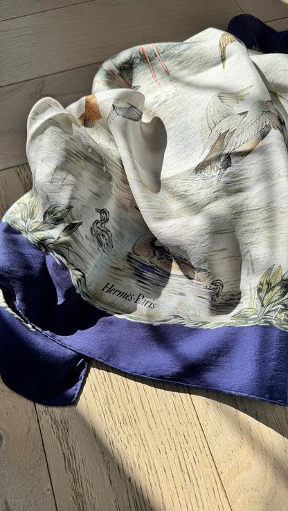 Hermès Blue Pond Halte En Camargue Silk Scarf By Robert Dallet – 90 x 90 cm