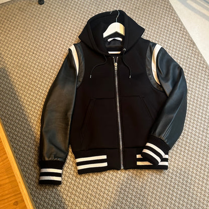 Givenchy Leather Sleve Neoprene Hooded Bomber Jacket - Small