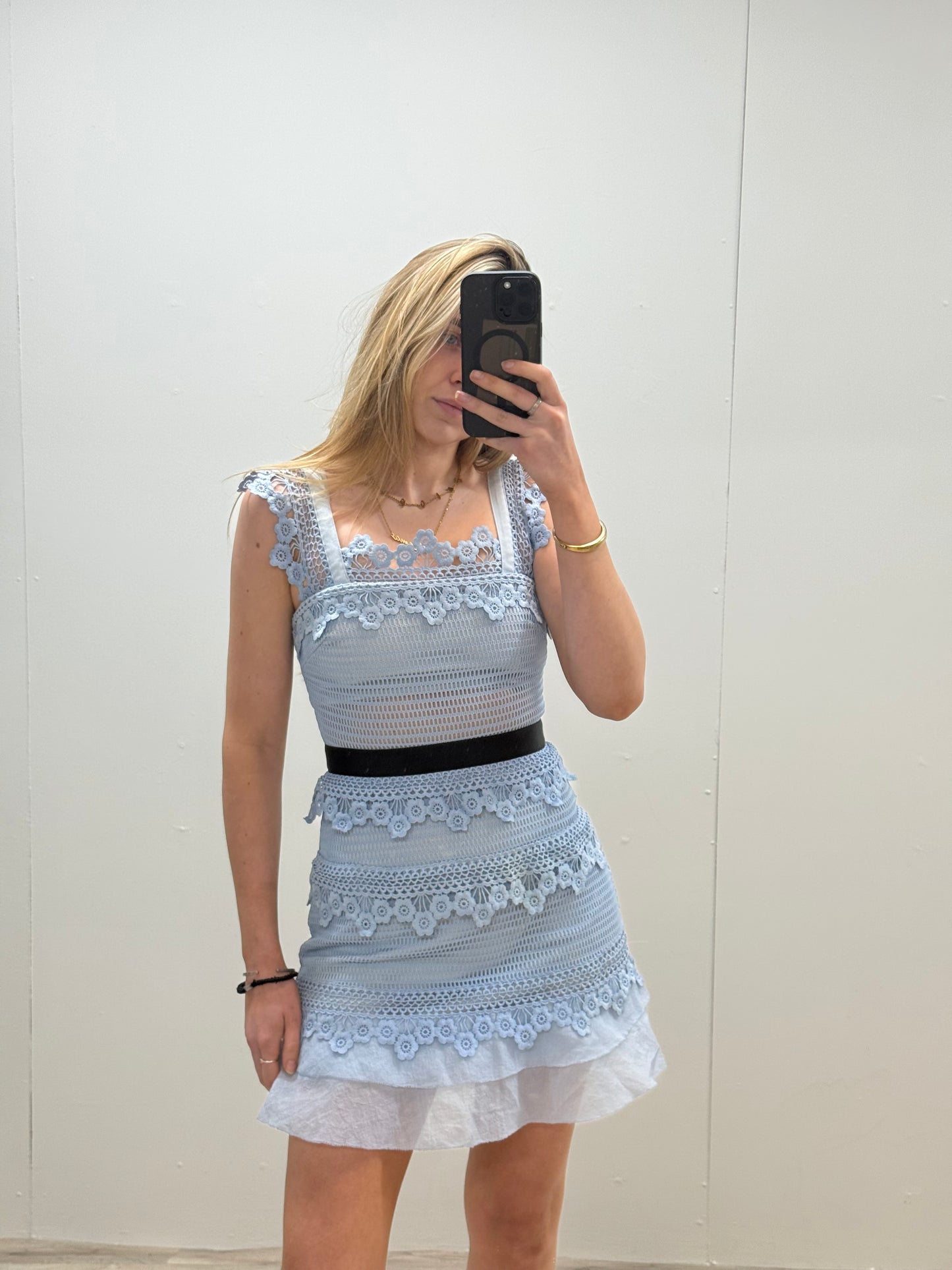 Self Portrait Blue Lace Petunia A Line Dress - UK 6