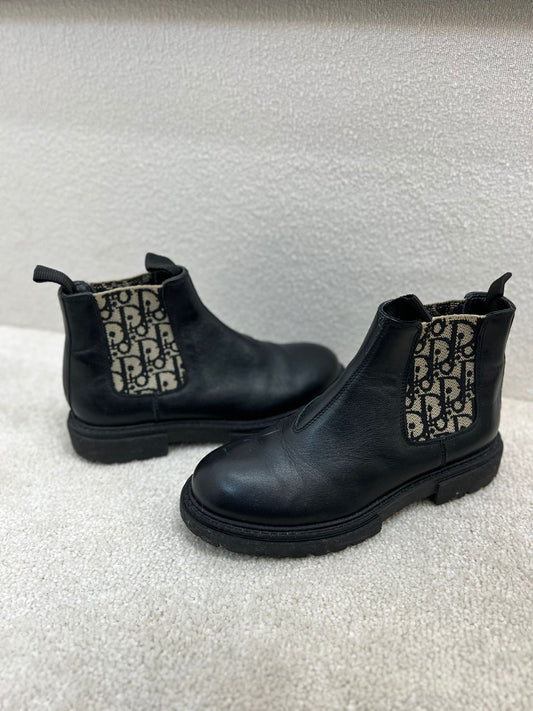 Kids Dior Black Leather Oblique Logo Boots  Eu 33/ UK 1