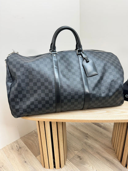 Louis Vuitton Black Damier Graphite Canvas Keepall Travel Bag – 55