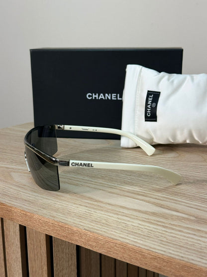 Chanel Metallic Silver Shield Sunglasses - One Size