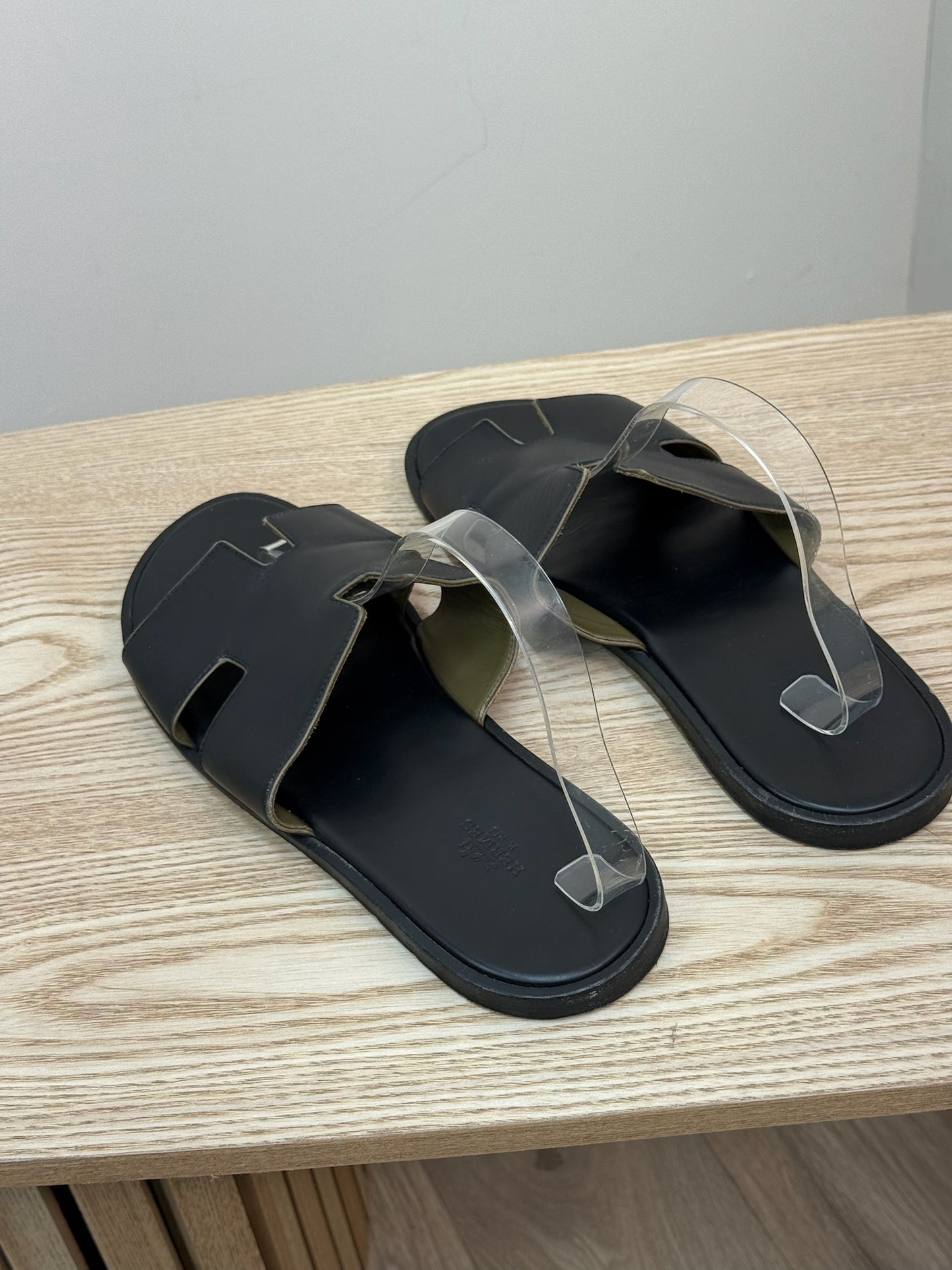 Hermès Black & Khaki Oran Leather Slider EU44/UK10