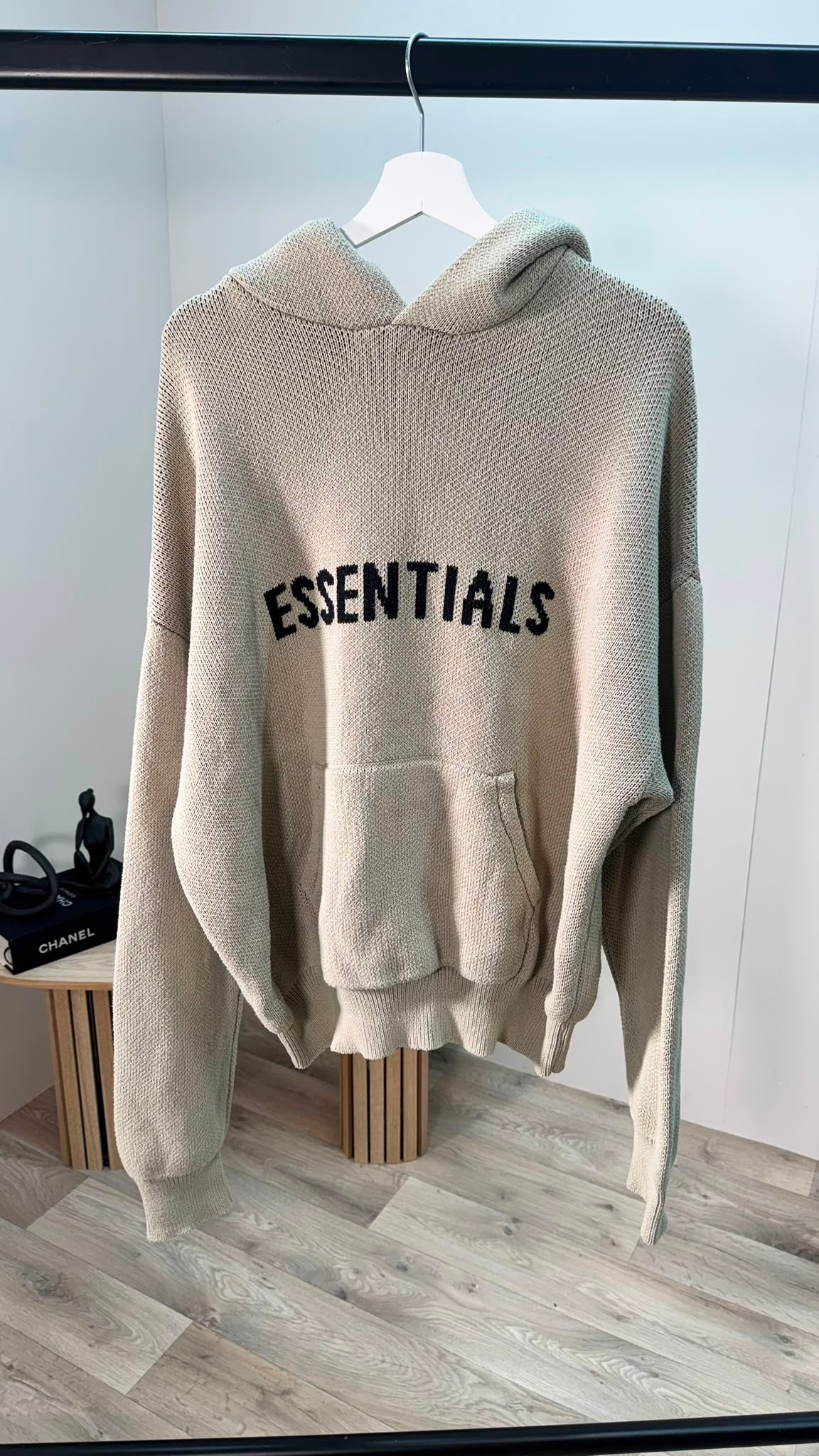 Fear of God Essentials Oatmeal Knit Logo Hoodie – Large