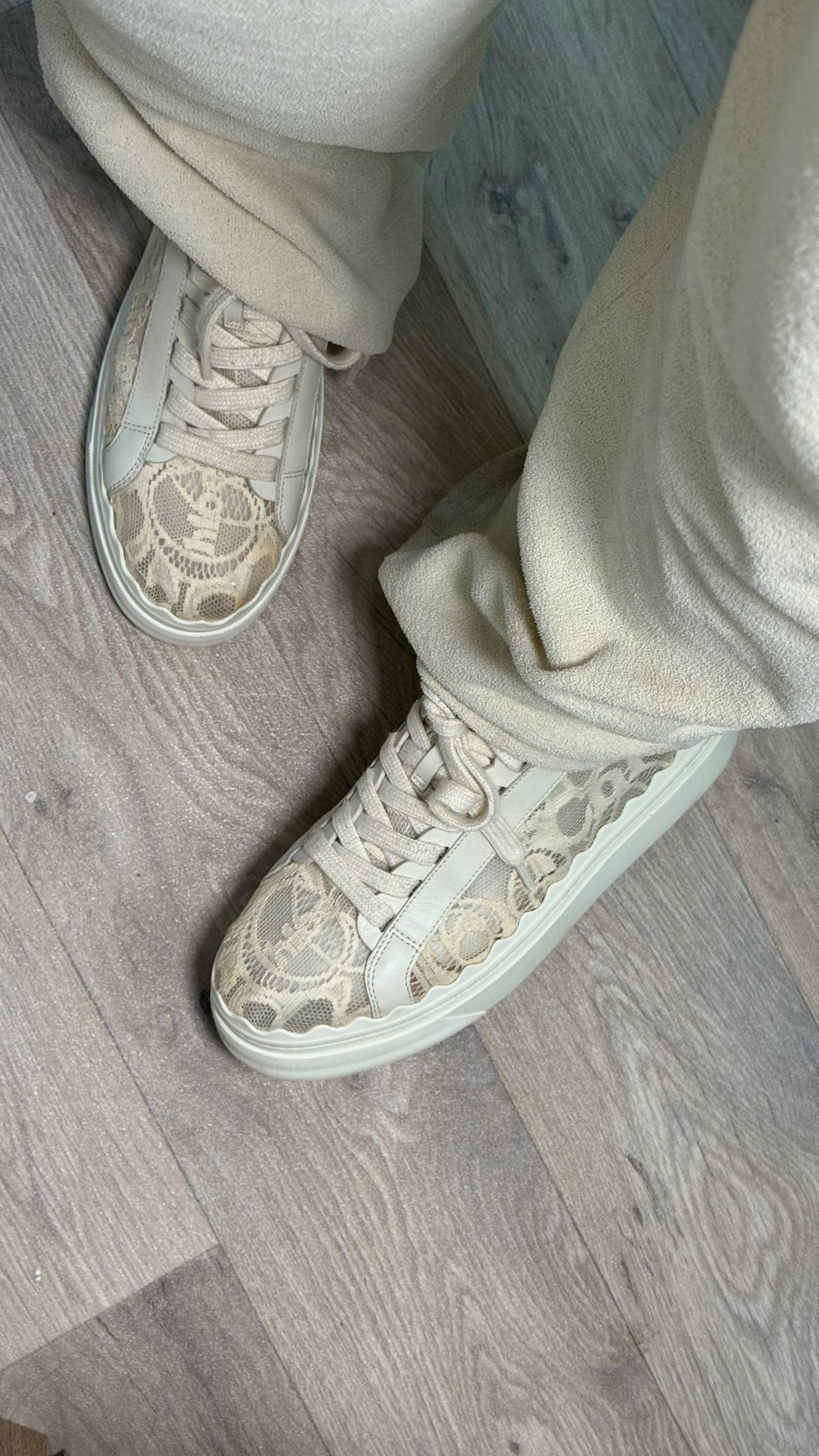 Chloe Cream Mesh Lauren Trainers - UK 6