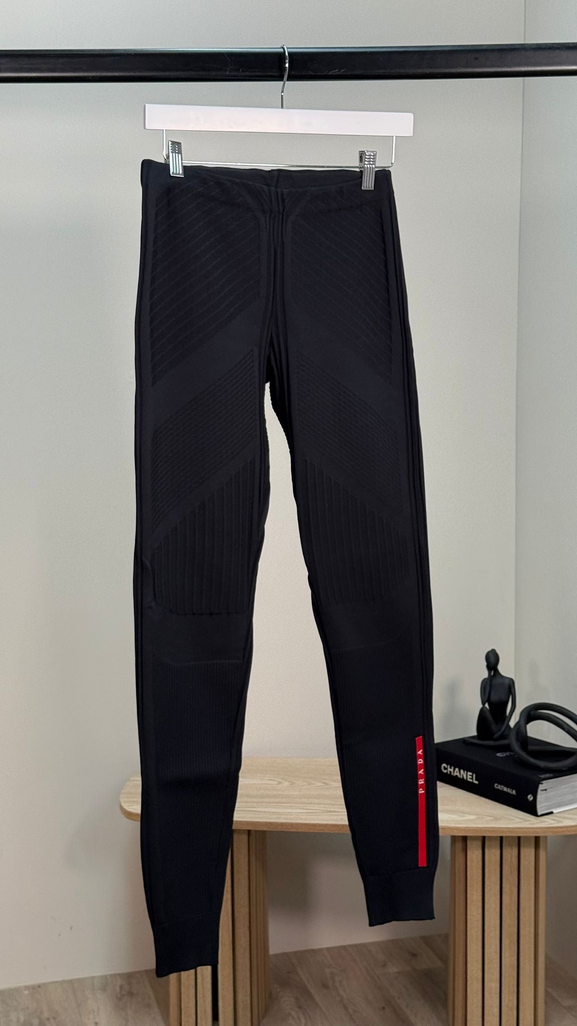 Prada Black Ribbed Re-nylon Highrise Leggings - Small