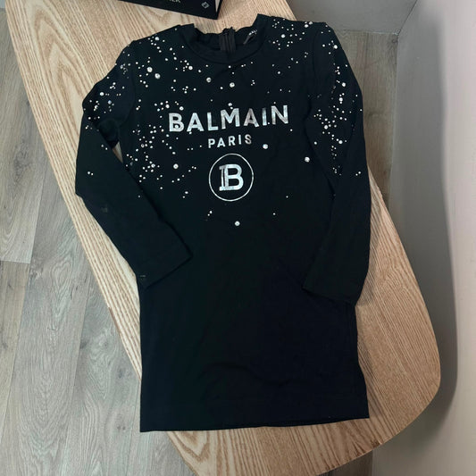Kids Balmain Black Rhinestone Long Sleeve Top – Age 4