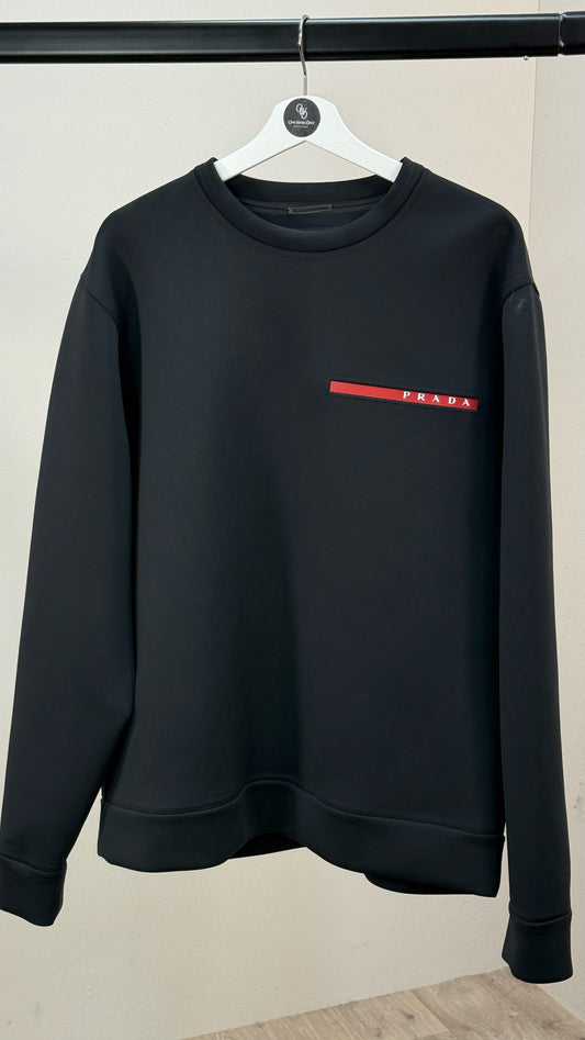Prada Black Red Logo Technical Jumper - XXXL