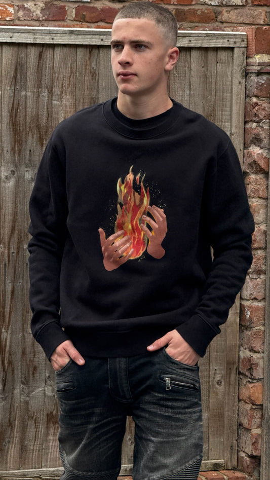 Off-White Black Longsleeve Flames Jumper - Small