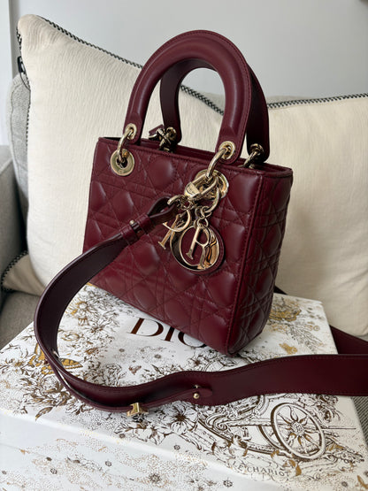 Dior Small Lady Dior burgundy cannage lambskin bag
