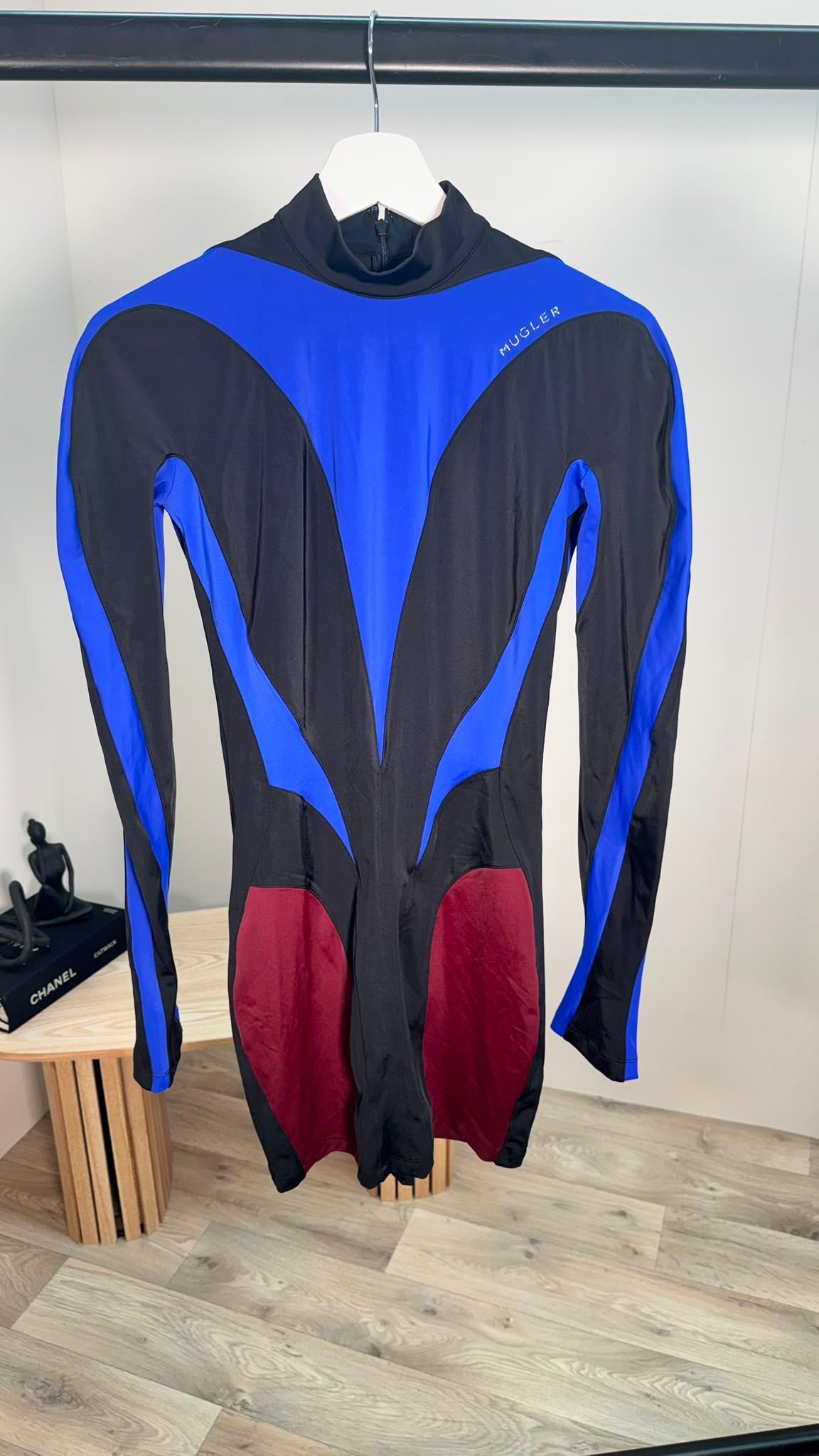Mugler x H&M Panelled Bodycon Zip Dress Black Blue Burgundy – UK 10 / EU 38
