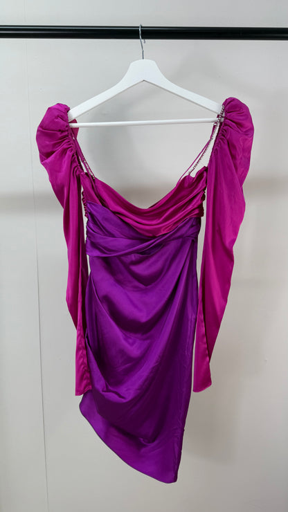 The Bar Twist Dress Pink Silk Crystal Mini Dress - Small