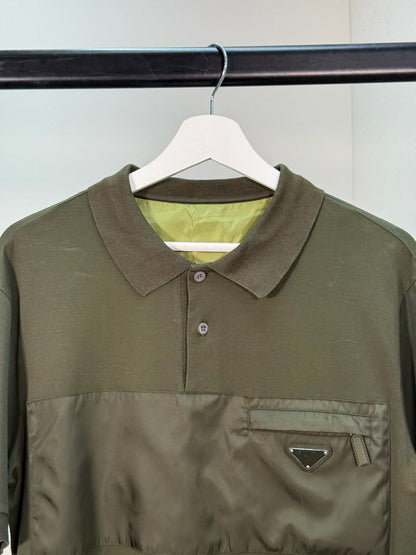 Prada Khaki Re-Nylon Plaque Polo T-Shirt - XL