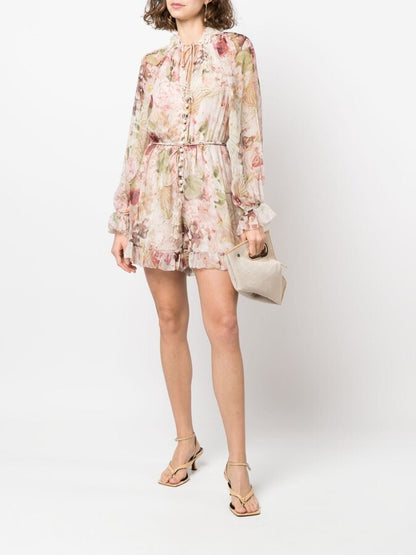 Zimmermann Cream Purple Flower 'Dancer Flutter' Playsuit- New In Tags SIZE 1-UK 8/10