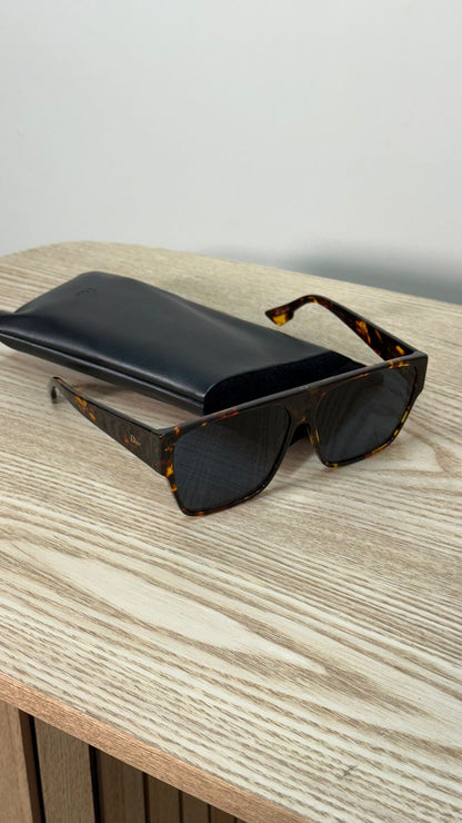 Dior Brown Tortoise Flat Top Aviator Blue Lens Sunglasses - One Size