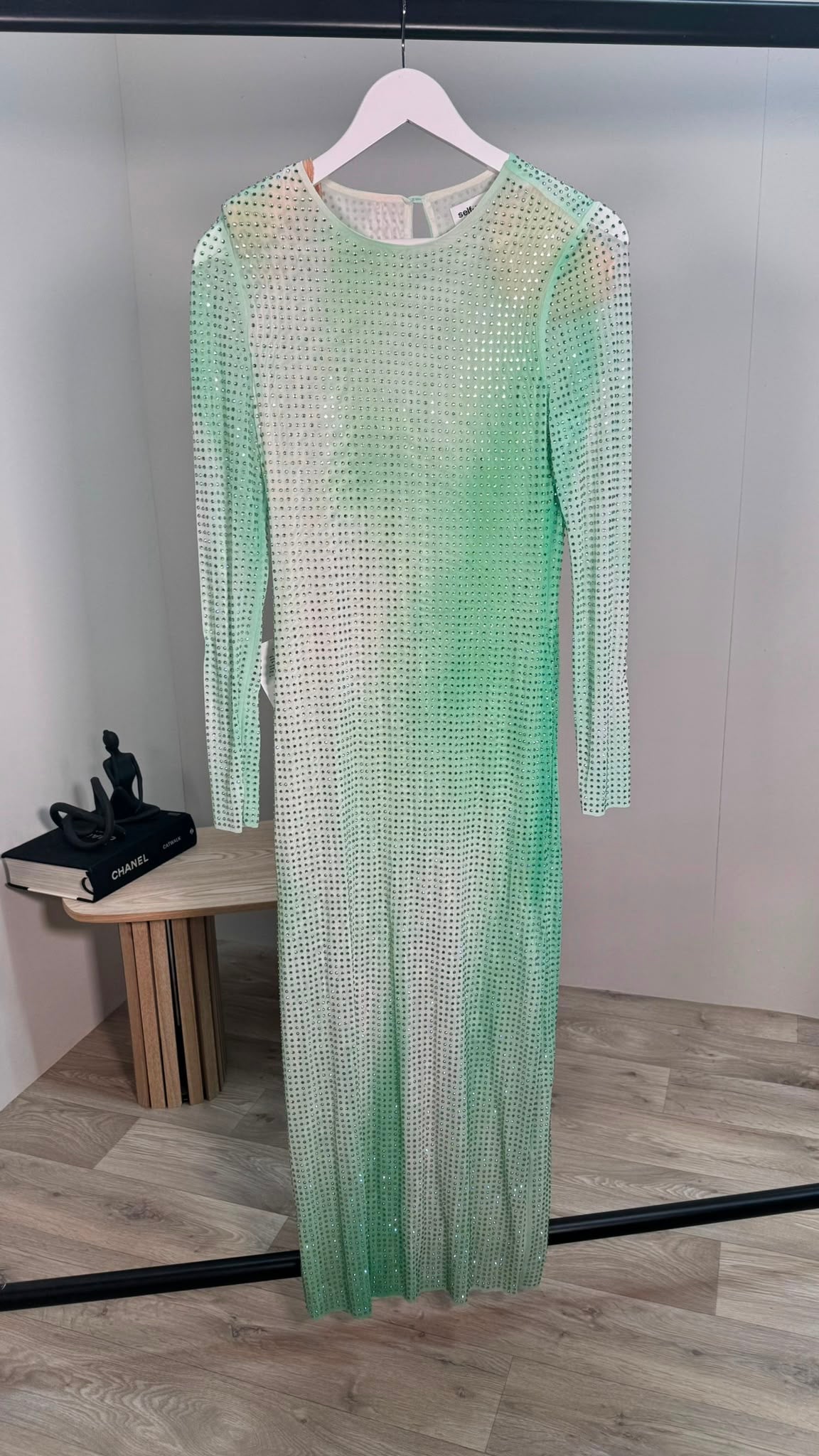 Self-Portrait Green Contour Print Gradient Diamanté Dress – New In Tags UK 10