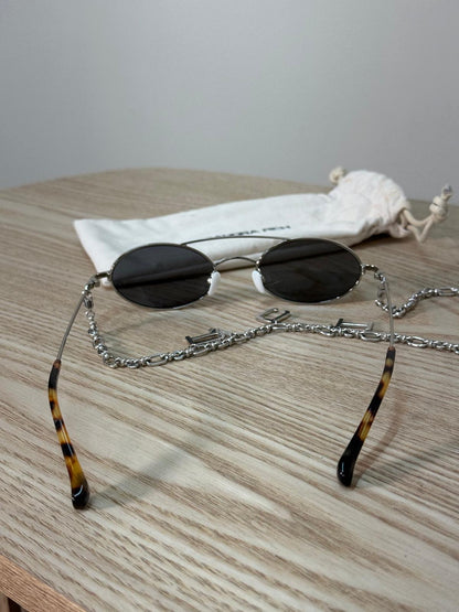 Alessandra Rich Silver Oval On-chain Sunglasses - One Size