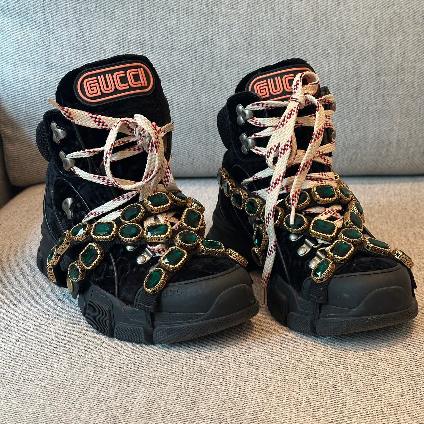 Gucci Black Crystal Velvet Flashtreck Chunky Boots – EU 37.5 / UK 4.5
