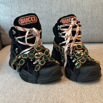 Gucci Black Crystal Velvet Flashtreck Chunky Boots – EU 37.5 / UK 4.5