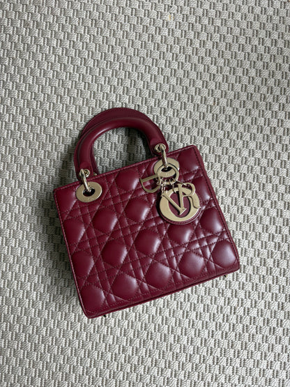 Dior Small Lady Dior burgundy cannage lambskin bag