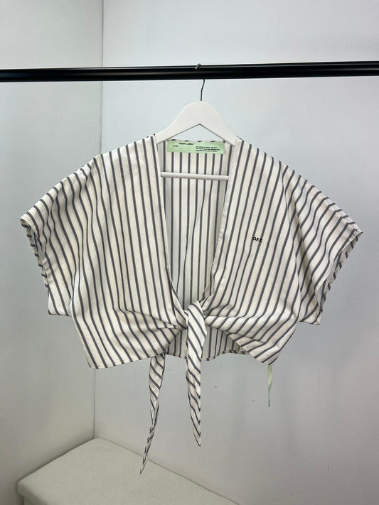 Off-White White Stripe Cropped Tie Shirt - UK 8/10
