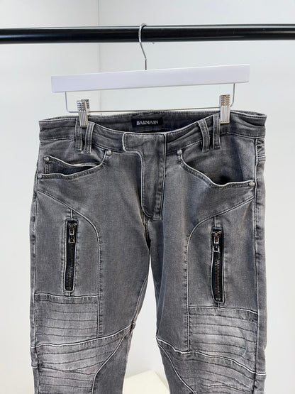 Balmain Grey Black Badge Jeans  (32)