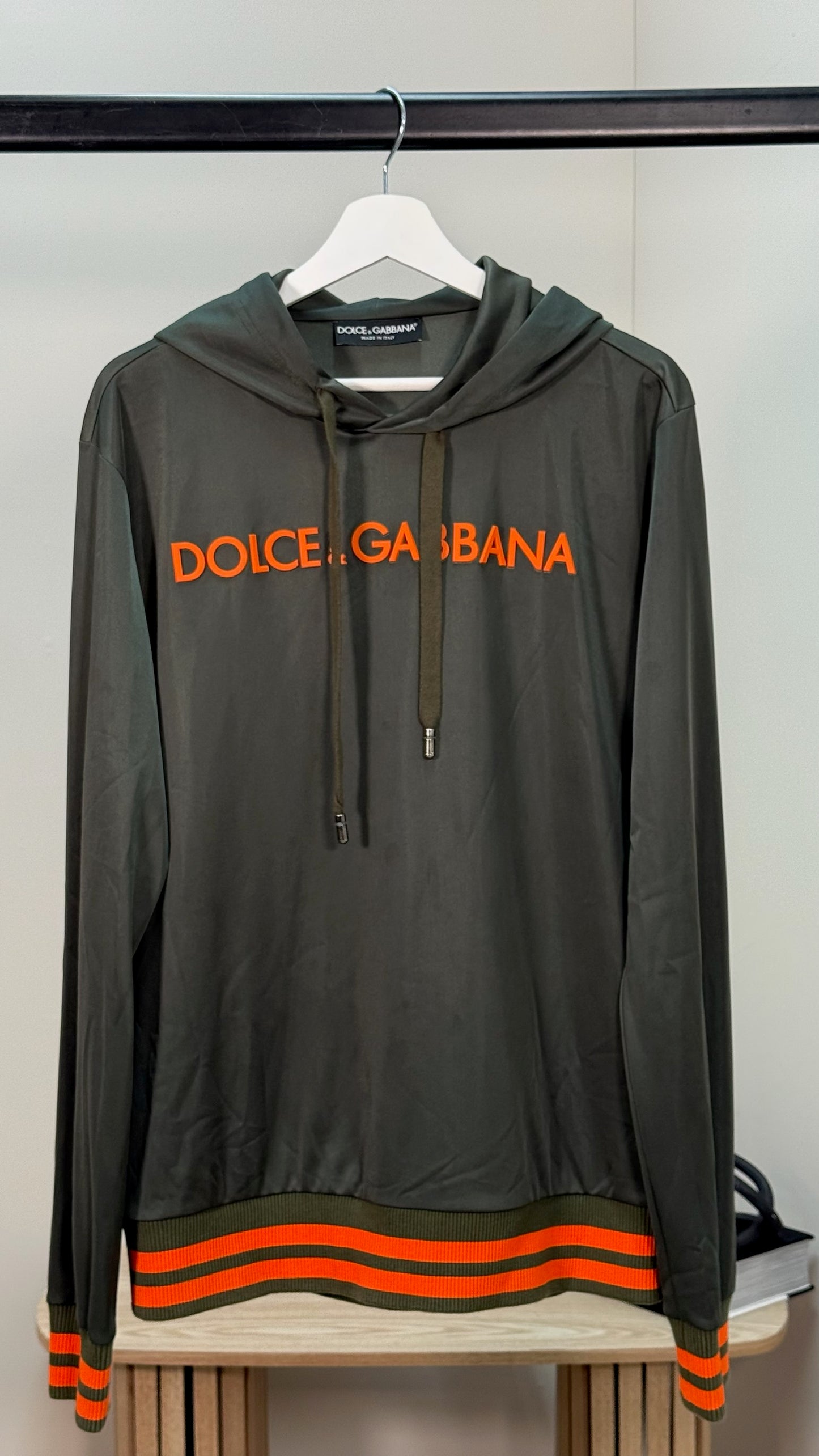 Dolce Gabbana Khaki Grey And Orange Logo Hoodie - 50-DG
