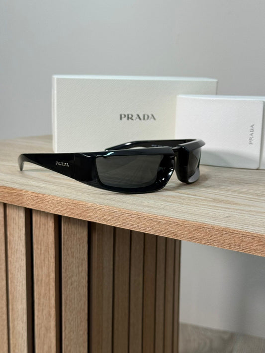 Prada Black PR Rectangle Middle Parting Sunglasses - One Size