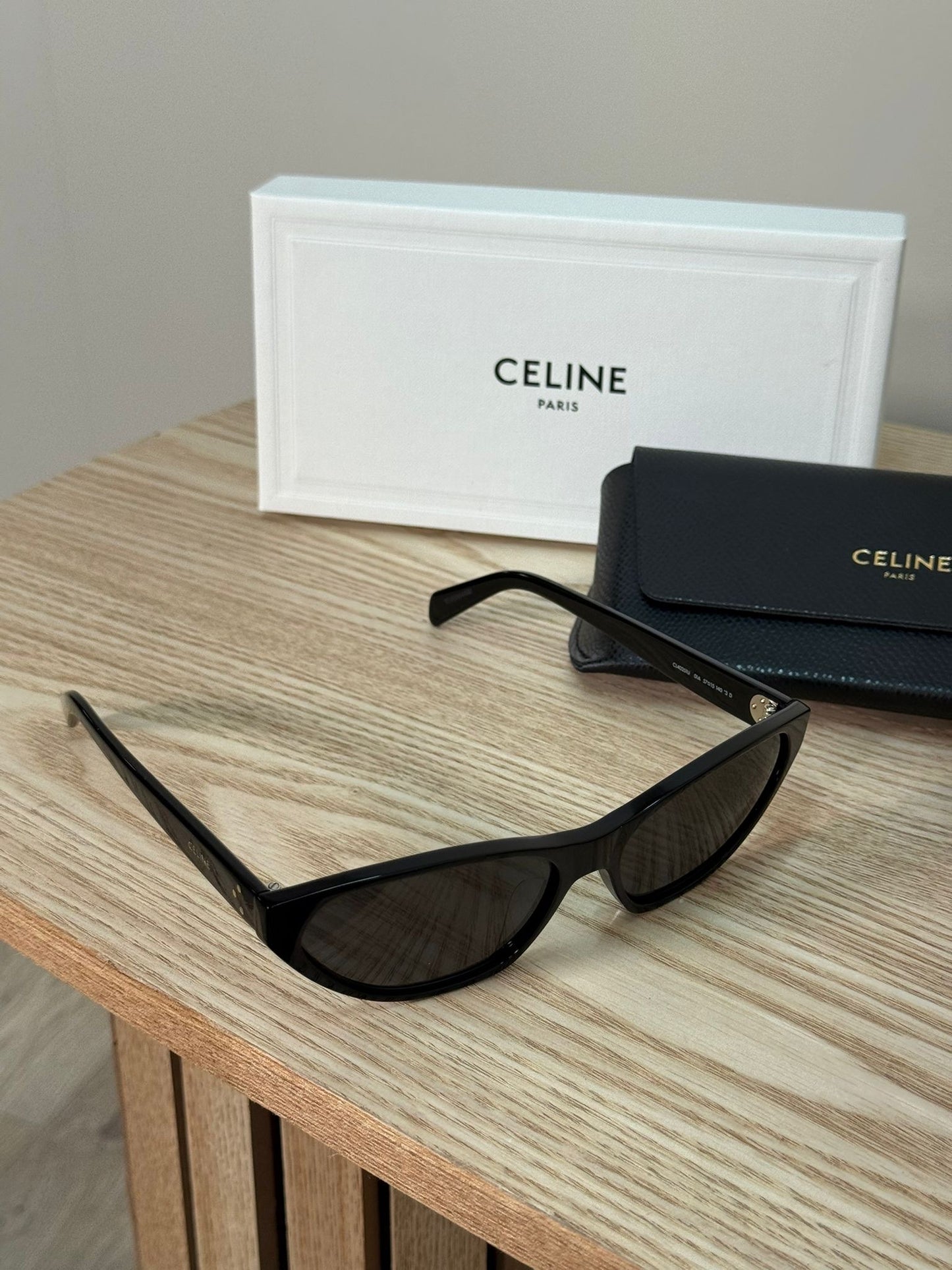 Celine Black Logo Round Slim Curved Sunglasses - One Size