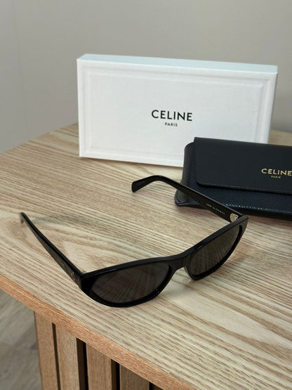 Celine Black Logo Round Slim Curved Sunglasses - One Size
