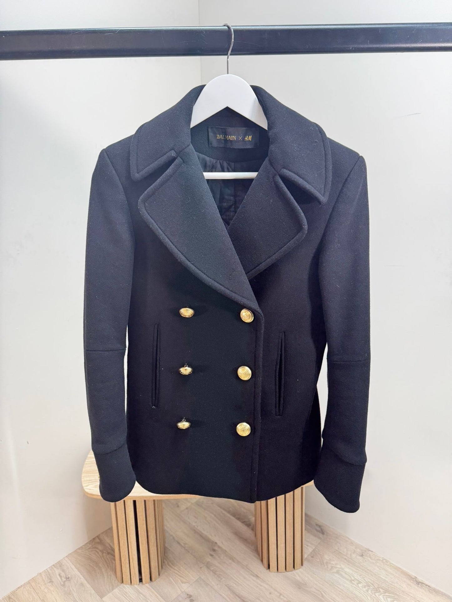 Balmain x H&M Black Gold Button Blazer Wool Jacket – EU 32