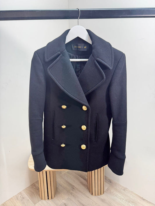 Balmain x H&M Black Gold Button Blazer Wool Jacket – EU 32