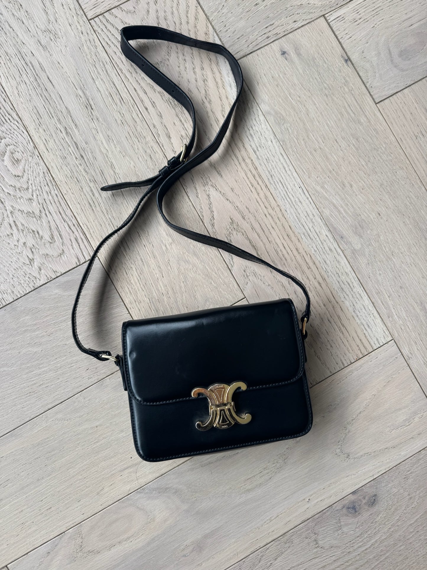 Celine Black Teen Triomphe Bag Black Calfskin Bag