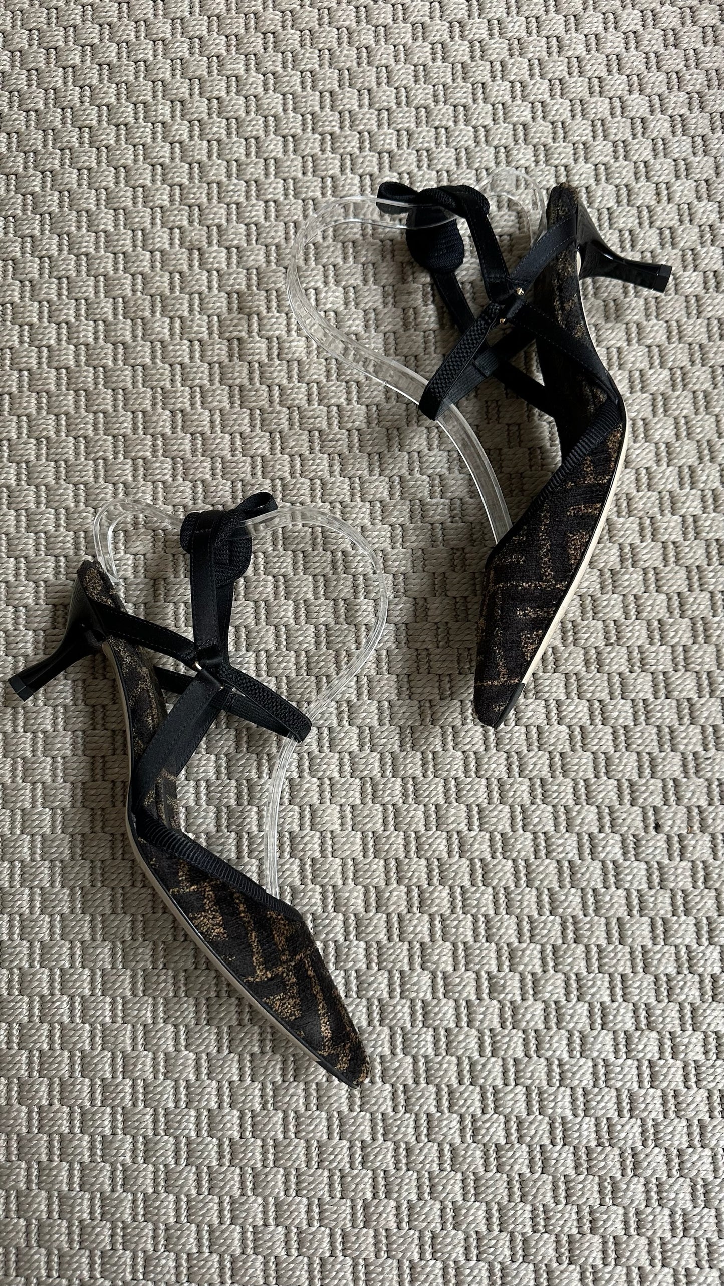 Fendi FF Point Colibri Chenille Slingback Heels-UK 4