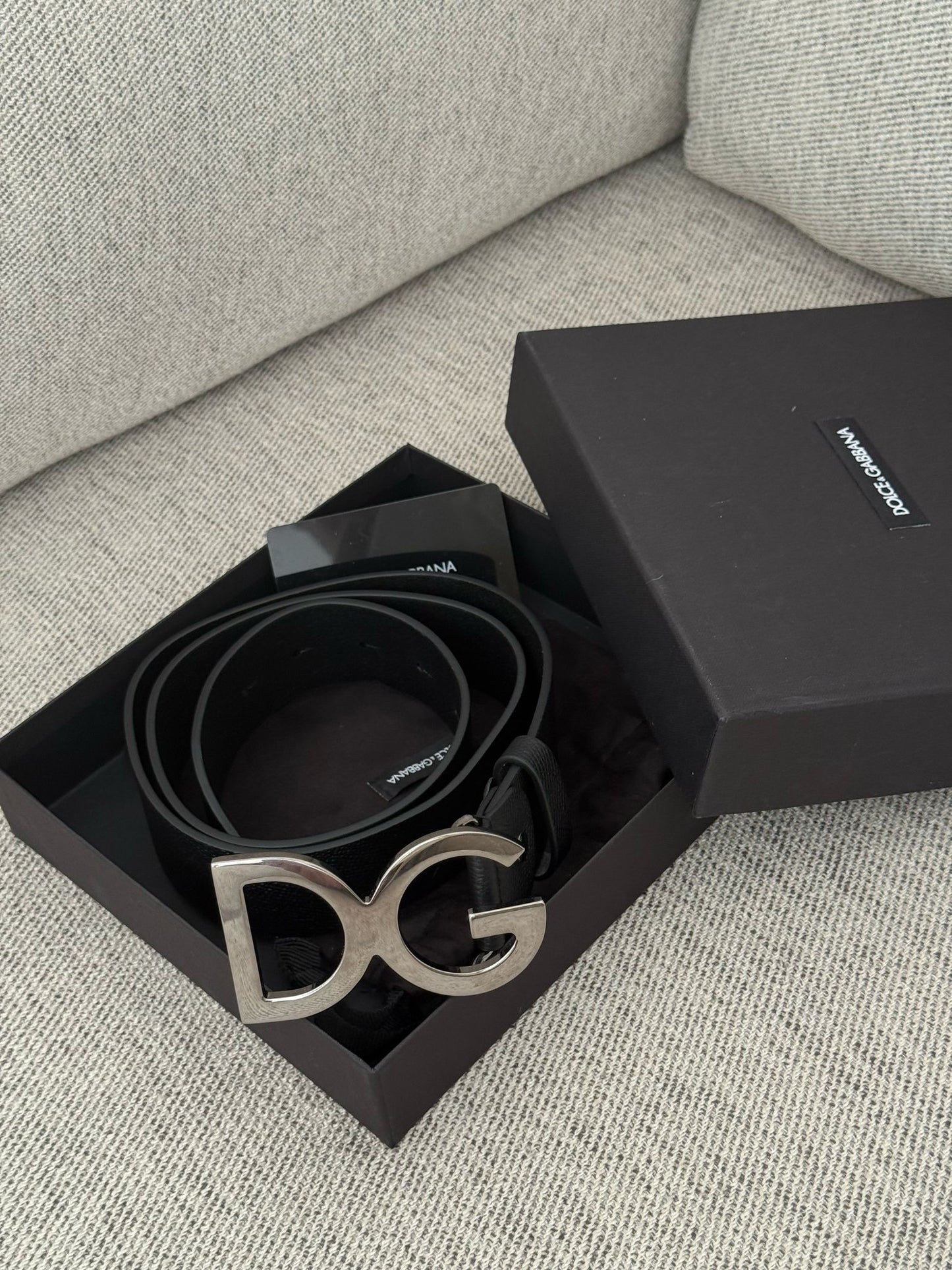 Dolce Gabanna Black DG Silver Belt In Box