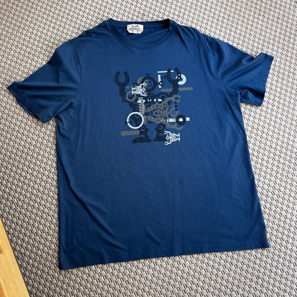 Hermès men’s Navy blue chains T-shirt - XXL