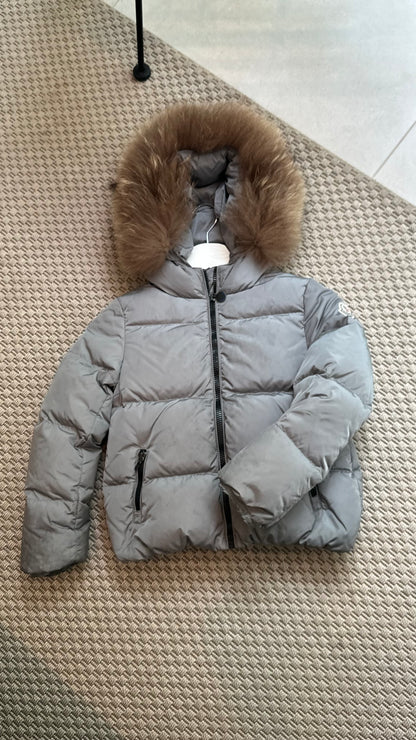 Kids Moncler Grey Padded Fur Trim - Age 8