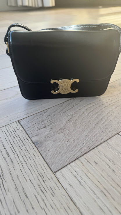 Celine Black Teen Triomphe Bag Black Calfskin