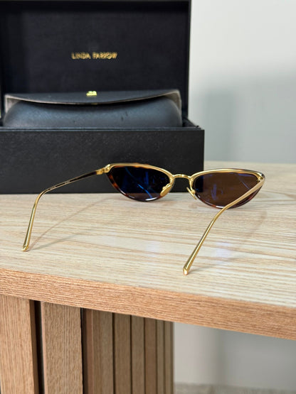 Linda Farrow Brown Tortoise Gold Skinny Cat Eye Lens Sunglasses - One Size
