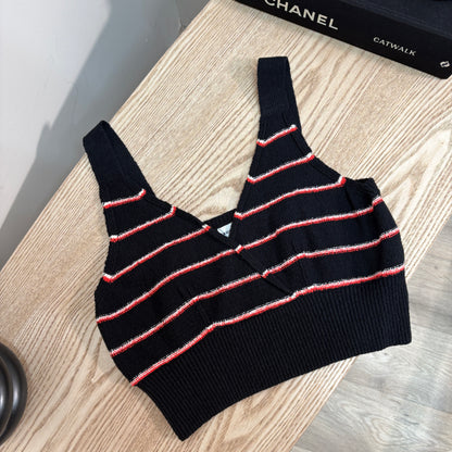 Sonia Rykiel Cream & Red Striped Crop Top - Medium