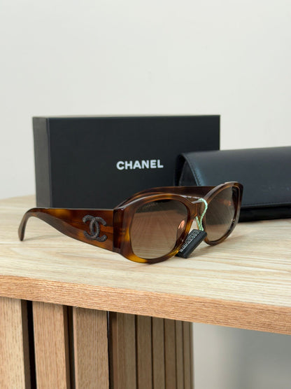 Chanel Brown Black CC Logo Tortoise Sunglasses - Brand New In Box