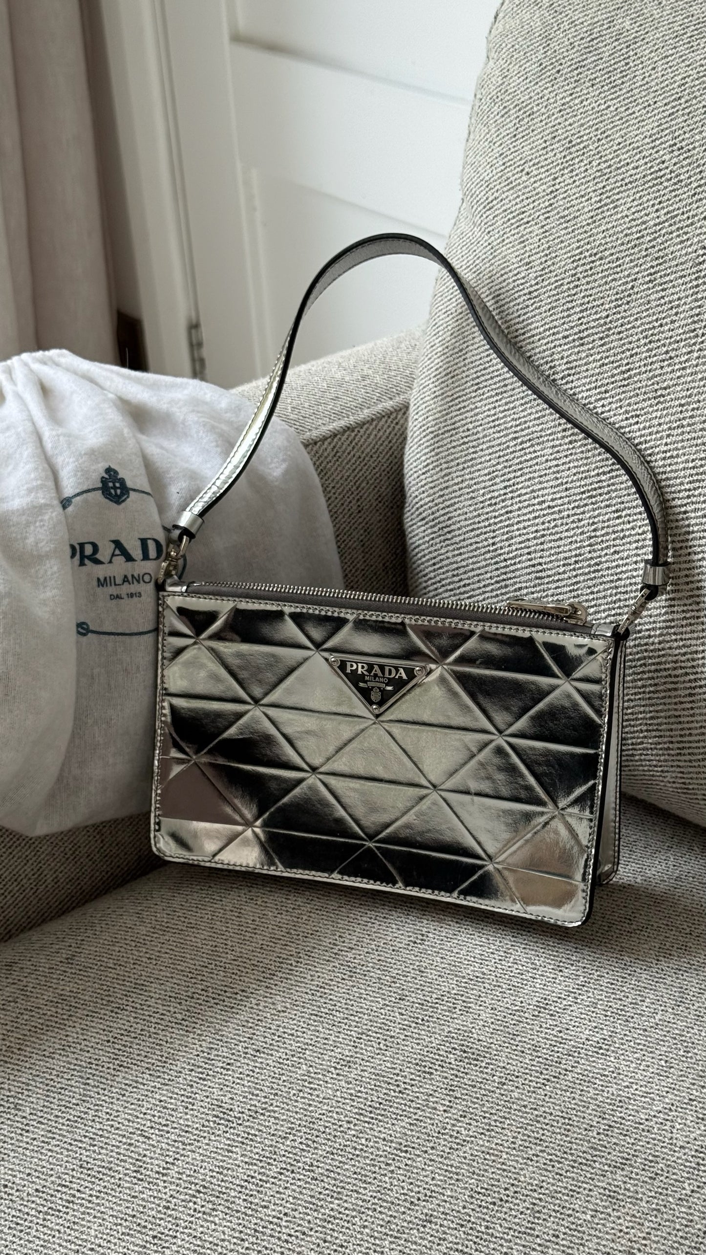 Prada Silver Metallic Leather Mini-Bag