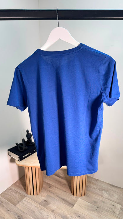 Balmain Blue Gold Logo T-Shirt With Gold Buttons – IT 38