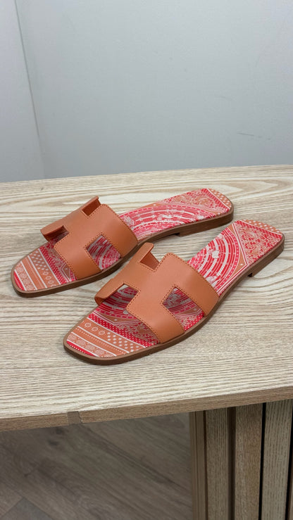 Hermes Orange Oran Leather Slider - UK 7